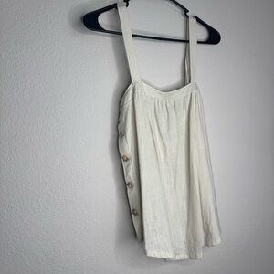 Cream Button-Detail Linen Blend Top